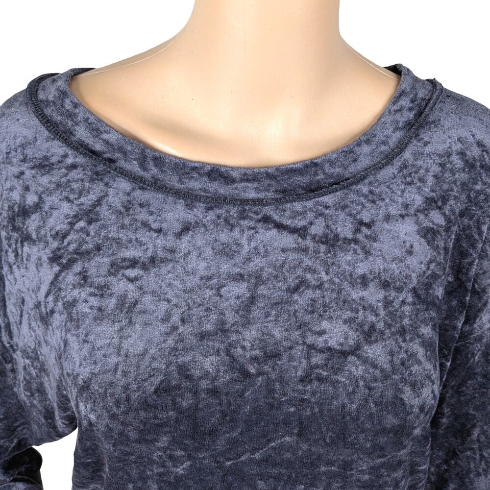 We The Free People Charcoal Crushed Velvet Puff Sleeve Boatneck Top S EUC - Picture 4 of 8
